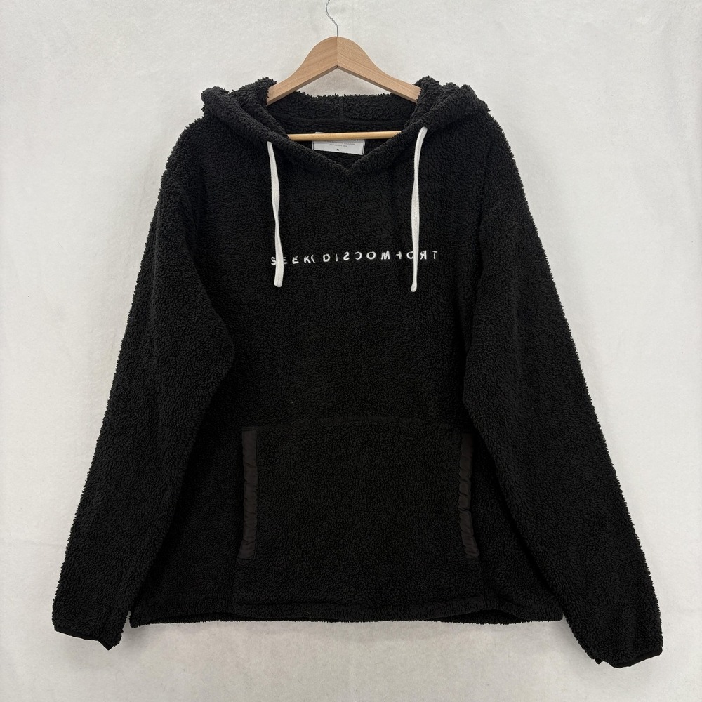 Seek Discomfort Hoodie Mens XL Black Sherpa Fleece Pullover Kangaroo Pocket